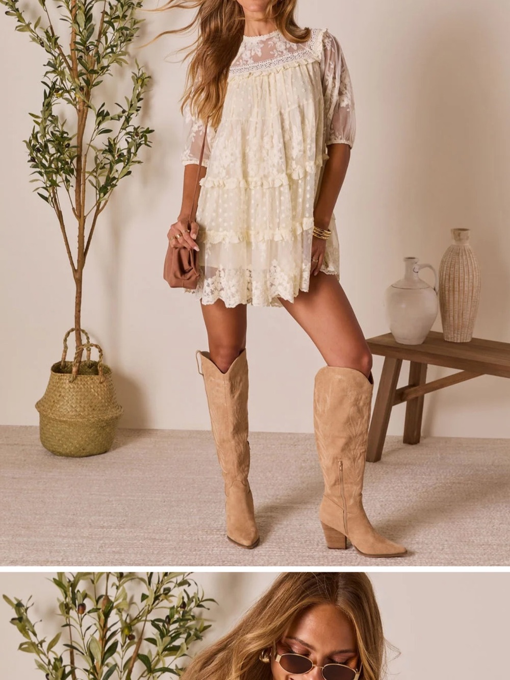 Vici Cream Lace Tiered Mini Dress New with Tags